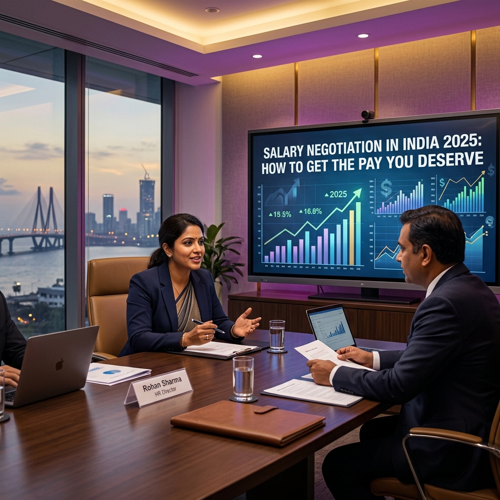 Indian professional negotiating salary at Mumbai office — how to ask for higher pay India 2025